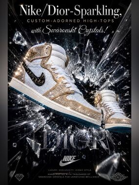New! 🔥Nike/Dior-Sparkling, Custom-Adorned High-Tops with Swarovski Crystals!🔥